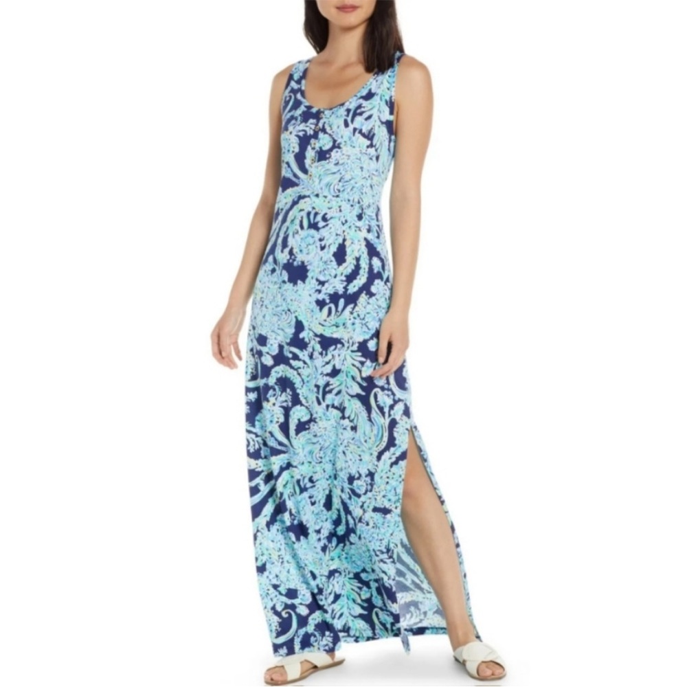 NWT Lilly Pulitzer Sleeveless Merrill Maxi Dress High Tide Navy Scuba Doo S
